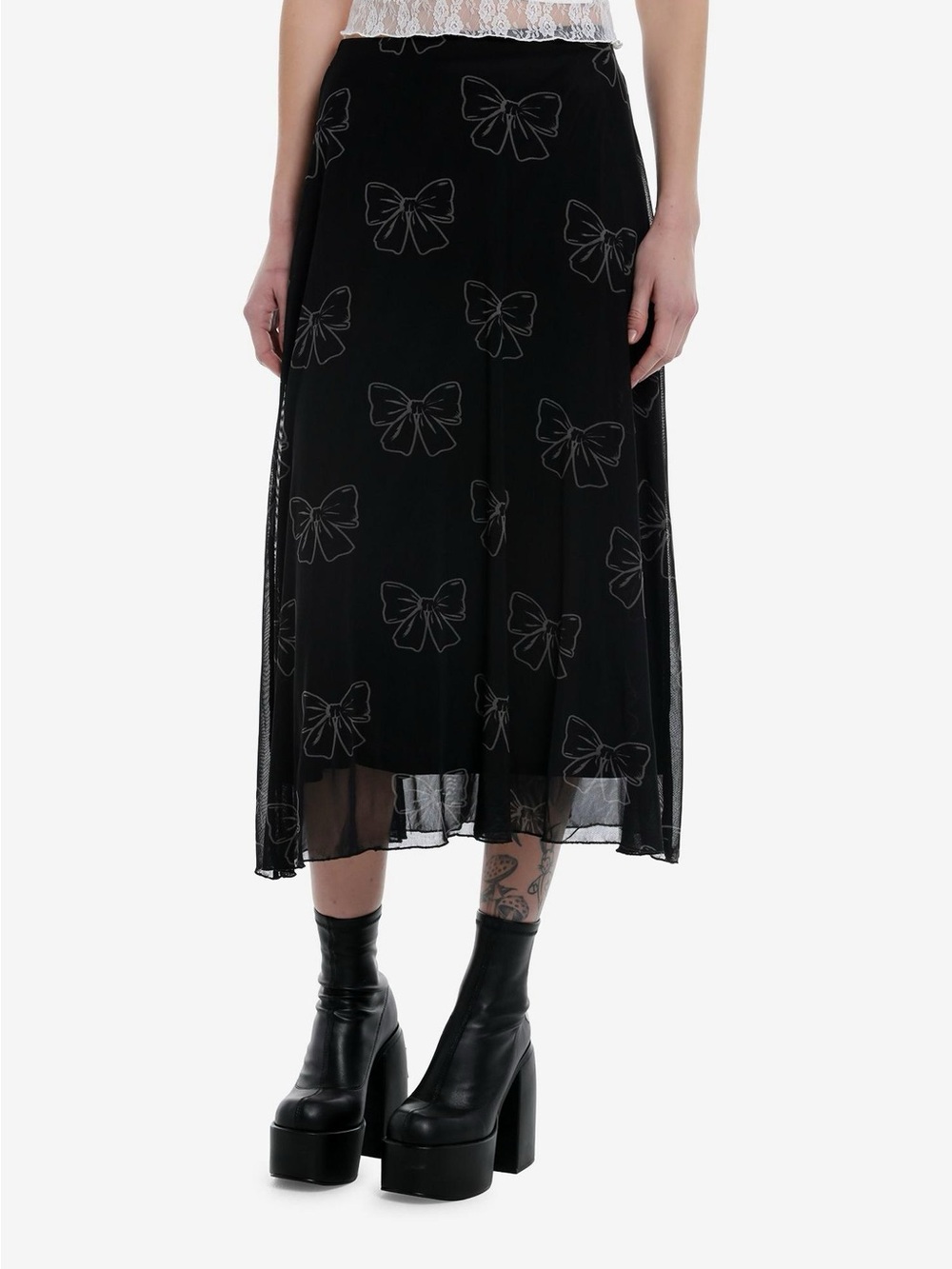 Cosmic Aura Black & Grey Bows Mesh Midi Skirt size M